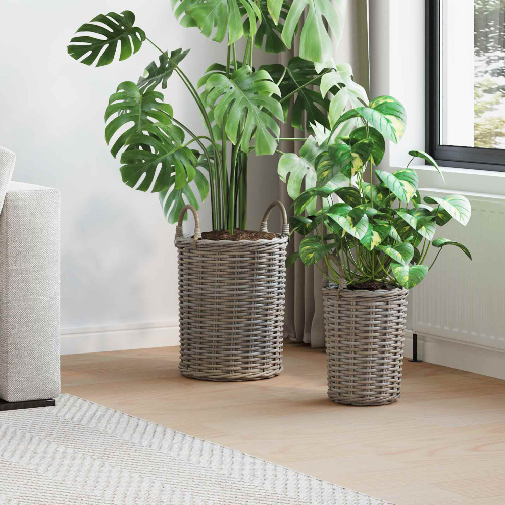 Produktbild för Planteringskorg med lagring 2 st Naturlig grå Kubu Rattan