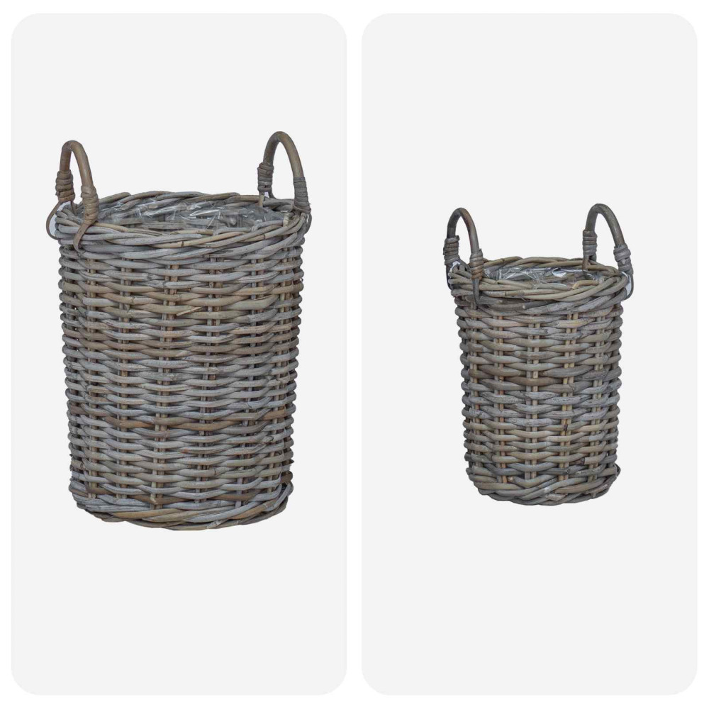 Produktbild för Planteringskorg med lagring 2 st Naturlig grå Kubu Rattan