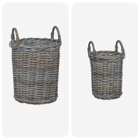 Produktbild för Planteringskorg med lagring 2 st Naturlig grå Kubu Rattan