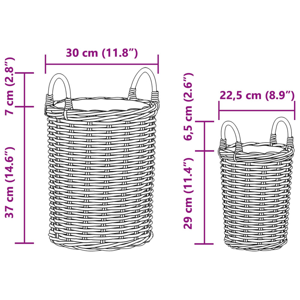 Produktbild för Planteringskorg med lagring 2 st Naturlig grå Kubu Rattan
