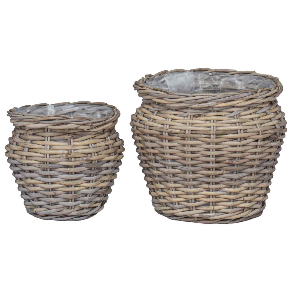 Produktbild för Planteringskorg med lagring 2 st Naturlig grå Lacak Rattan