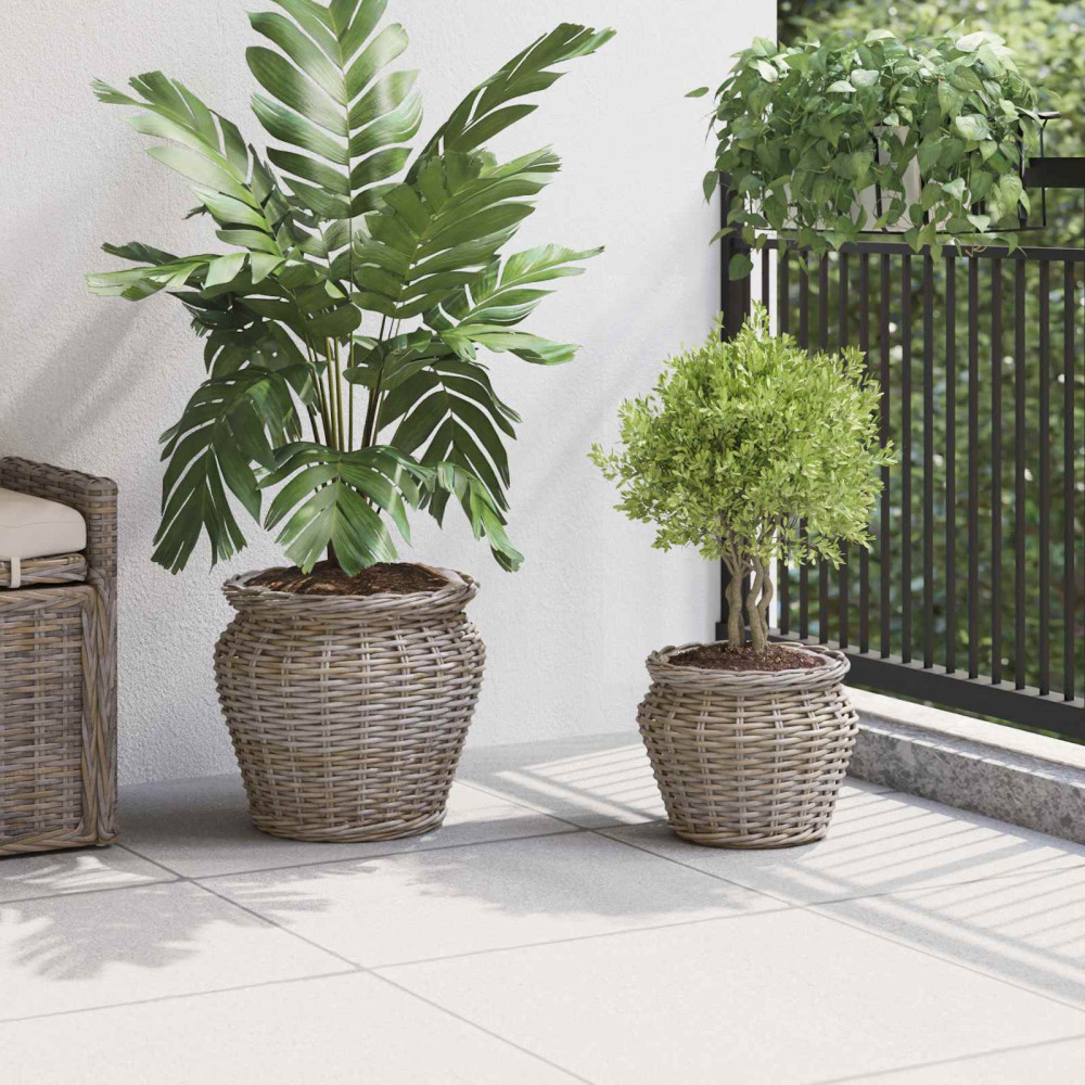 Produktbild för Planteringskorg med lagring 2 st Naturlig grå Lacak Rattan