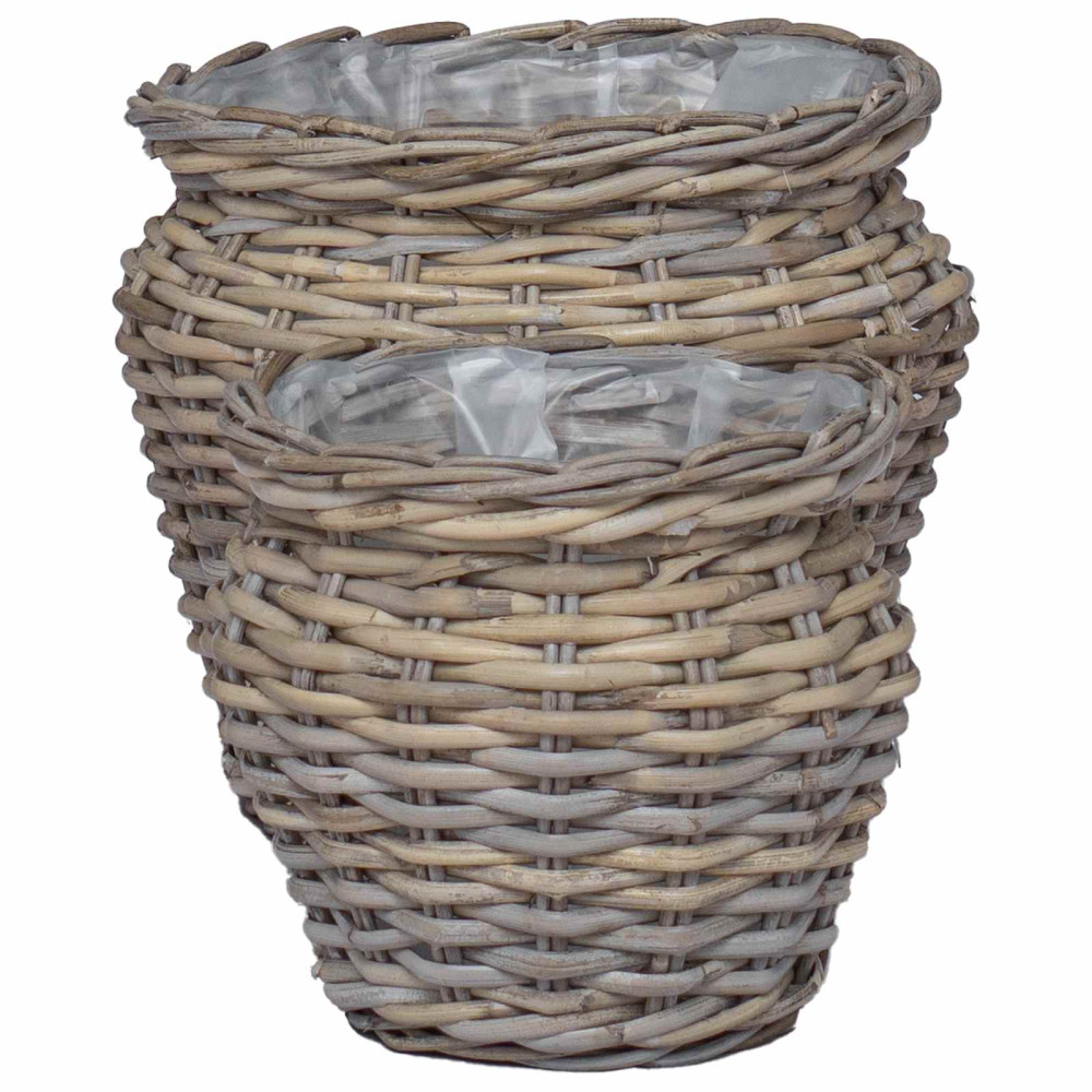 Produktbild för Planteringskorg med lagring 2 st Naturlig grå Lacak Rattan