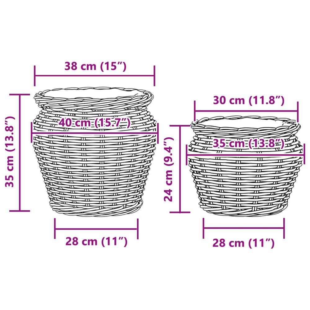 Produktbild för Planteringskorg med lagring 2 st Naturlig grå Lacak Rattan