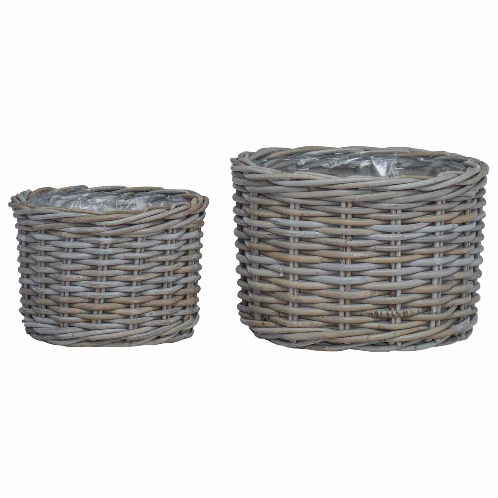 Produktbild för Planteringskorg med lagring 2 st Naturlig grå Kubu Rattan