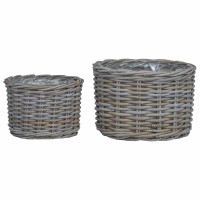 Produktbild för Planteringskorg med lagring 2 st Naturlig grå Kubu Rattan