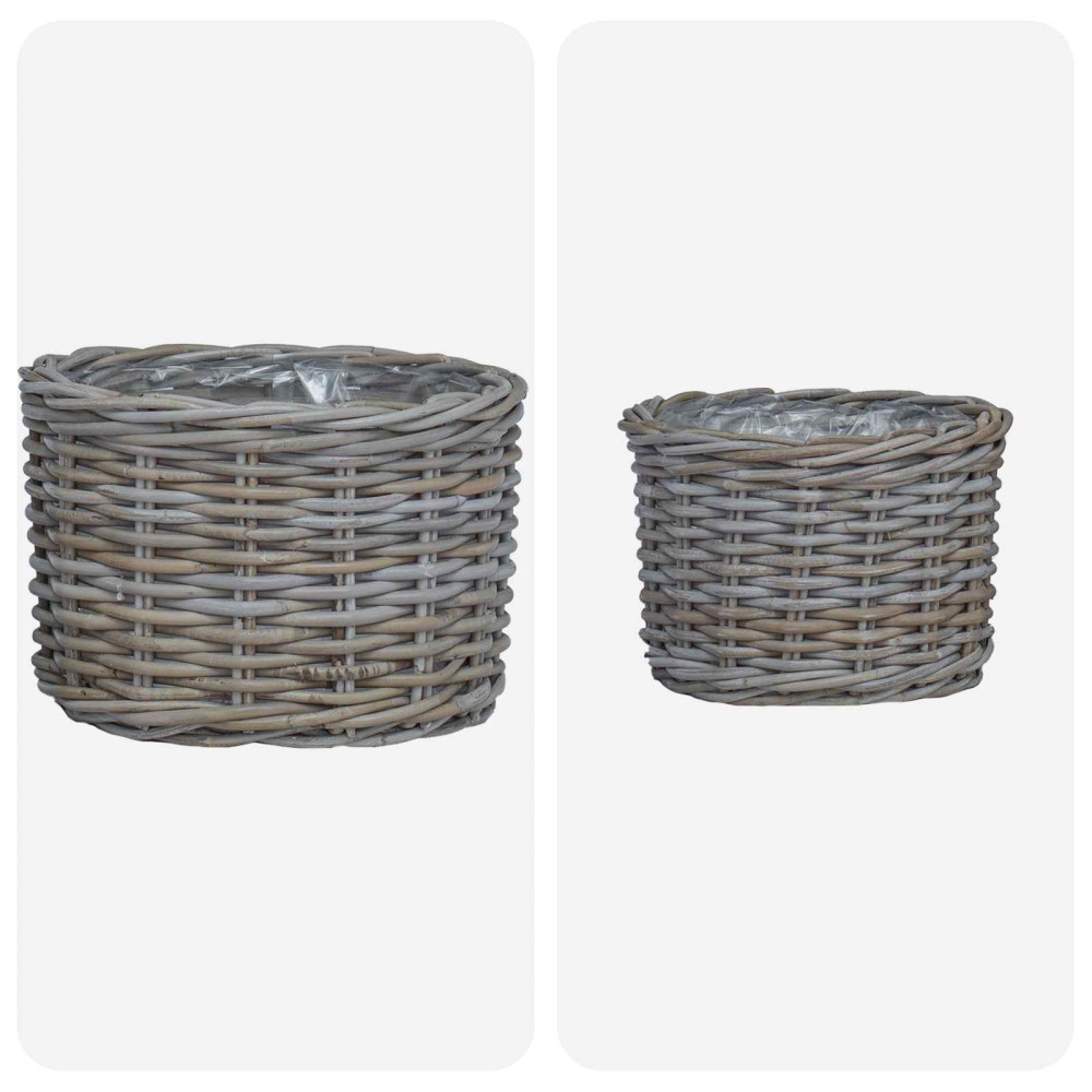 Produktbild för Planteringskorg med lagring 2 st Naturlig grå Kubu Rattan
