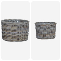 Produktbild för Planteringskorg med lagring 2 st Naturlig grå Kubu Rattan