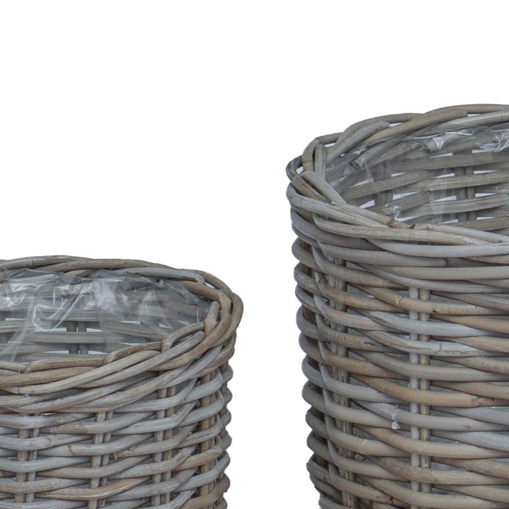 Produktbild för Planteringskorg med lagring 2 st Naturlig grå Kubu Rattan