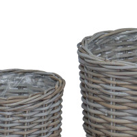 Produktbild för Planteringskorg med lagring 2 st Naturlig grå Kubu Rattan