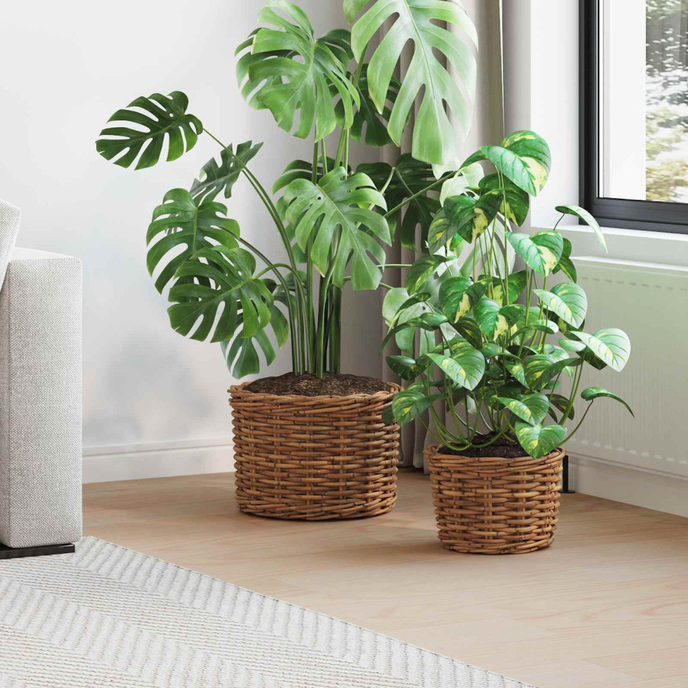 Produktbild för Planteringskorg med lagring 2 st Naturlig Brun Kubu Rattan