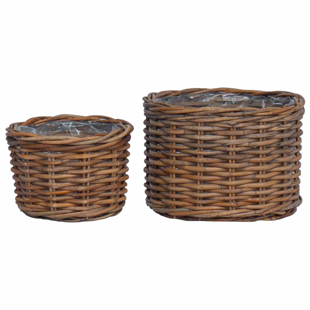 Produktbild för Planteringskorg med lagring 2 st Naturlig Brun Kubu Rattan
