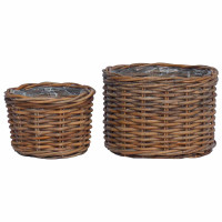 Produktbild för Planteringskorg med lagring 2 st Naturlig Brun Kubu Rattan