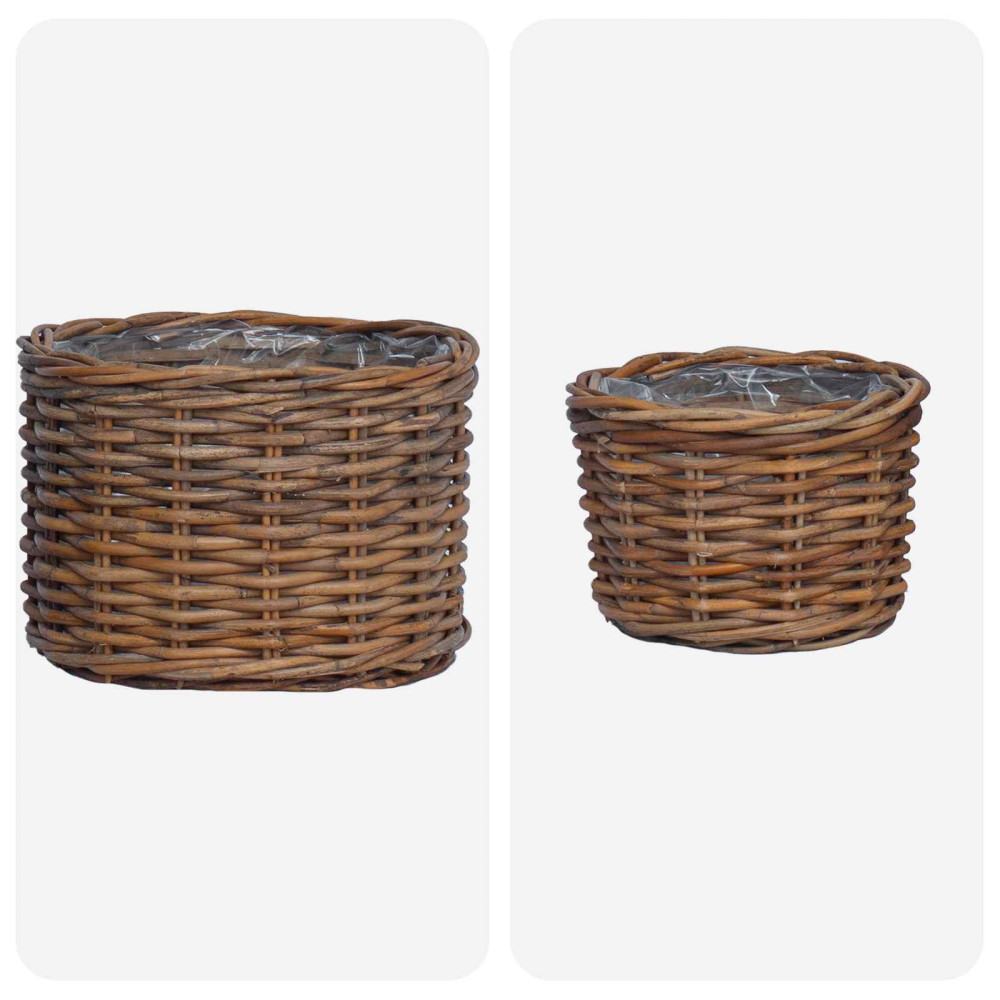 Produktbild för Planteringskorg med lagring 2 st Naturlig Brun Kubu Rattan