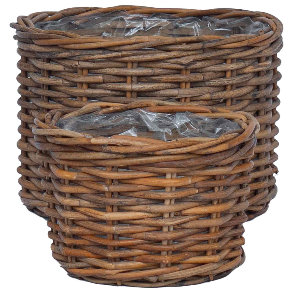 Produktbild för Planteringskorg med lagring 2 st Naturlig Brun Kubu Rattan