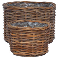 Produktbild för Planteringskorg med lagring 2 st Naturlig Brun Kubu Rattan