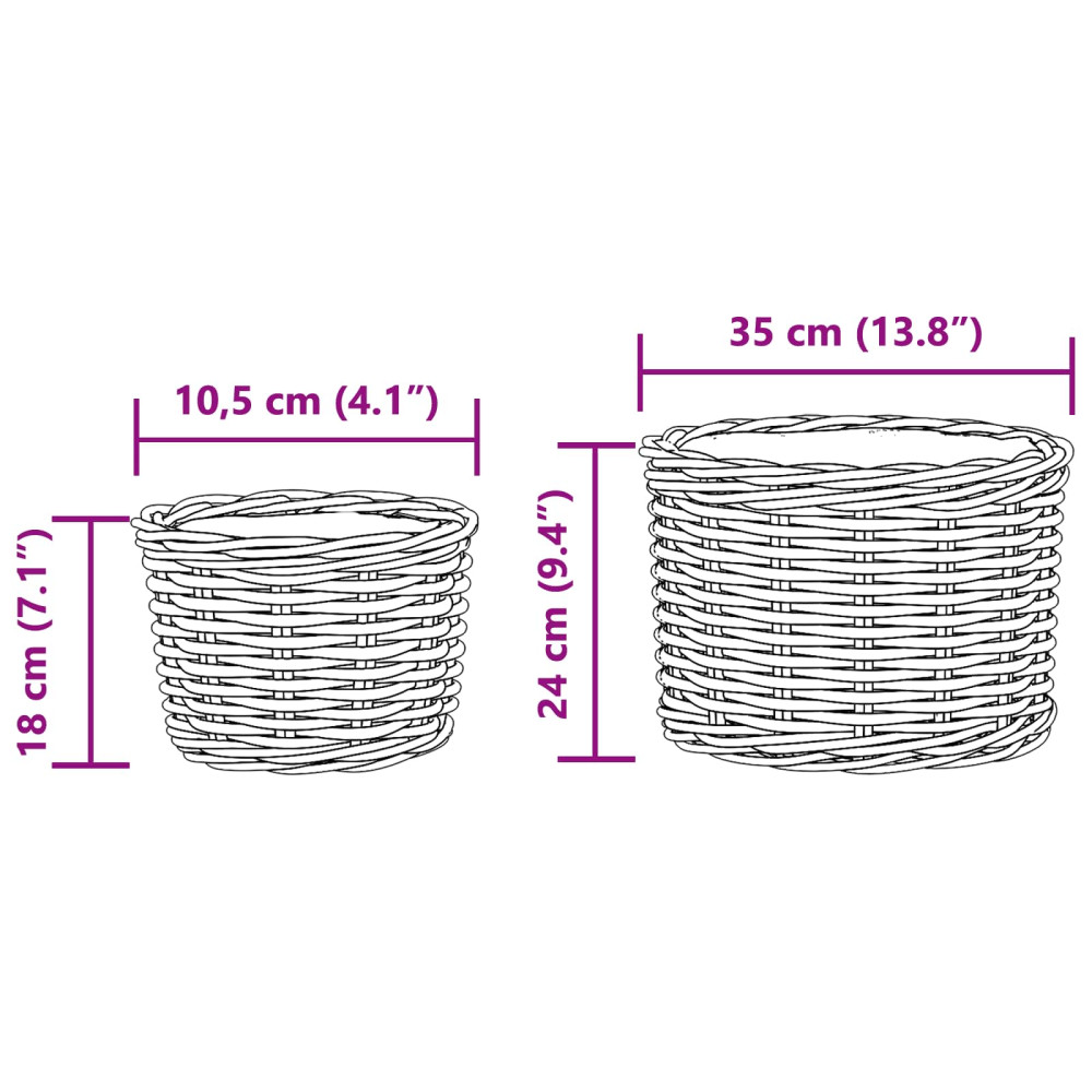 Produktbild för Planteringskorg med lagring 2 st Naturlig Brun Kubu Rattan