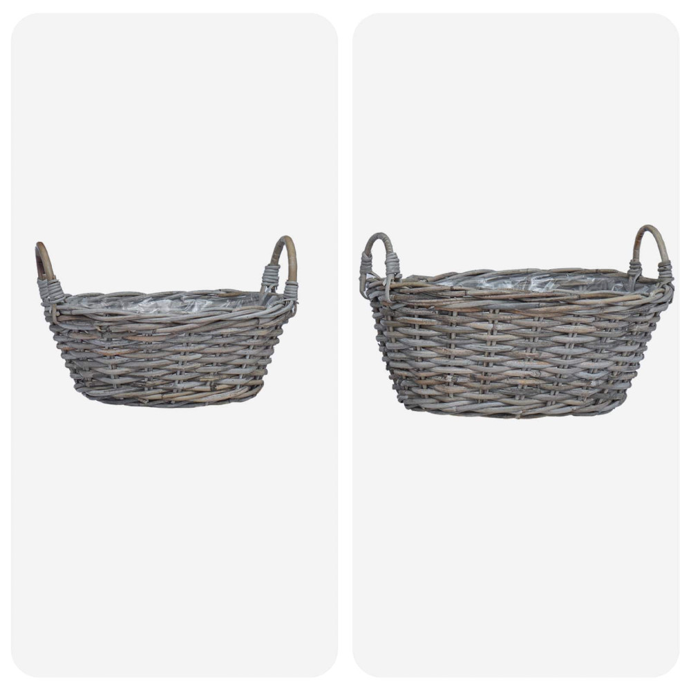 Produktbild för Planteringskorg med lagring 2 st Naturlig grå Kubu Rattan