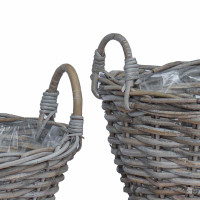 Produktbild för Planteringskorg med lagring 2 st Naturlig grå Kubu Rattan