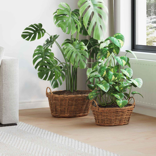 vidaXL Planteringskorg med lagring 2 st Naturlig Brun Lacak Rattan