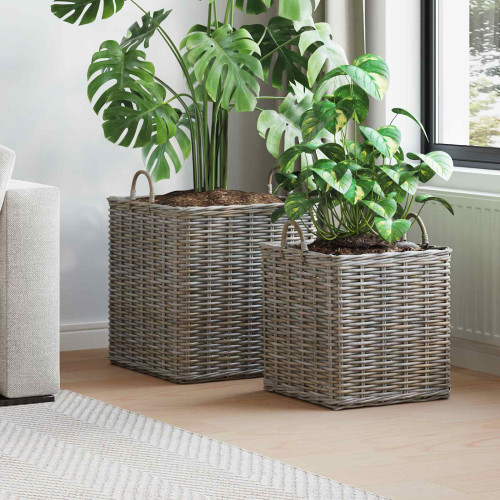 vidaXL Planteringskorg med lagring 2 pcs Grå Lacak-rattan