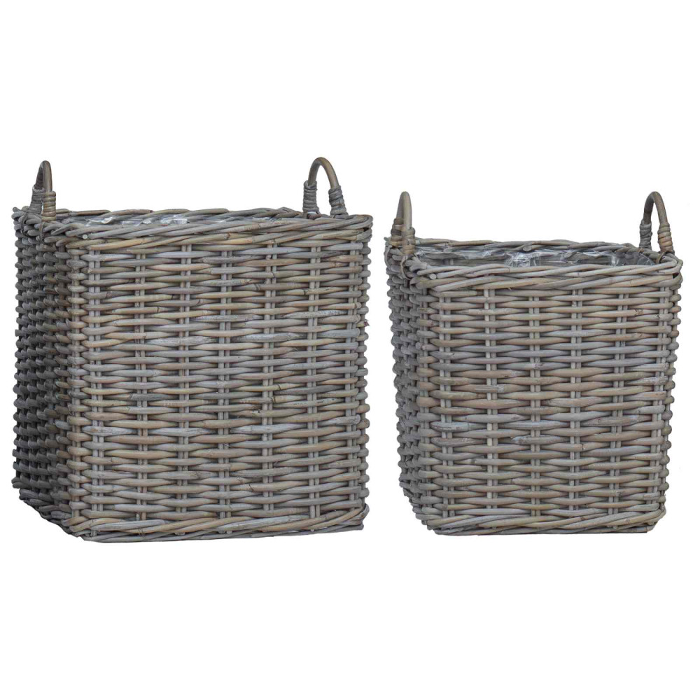 Produktbild för Planteringskorg med lagring 2 pcs Grå Lacak-rattan
