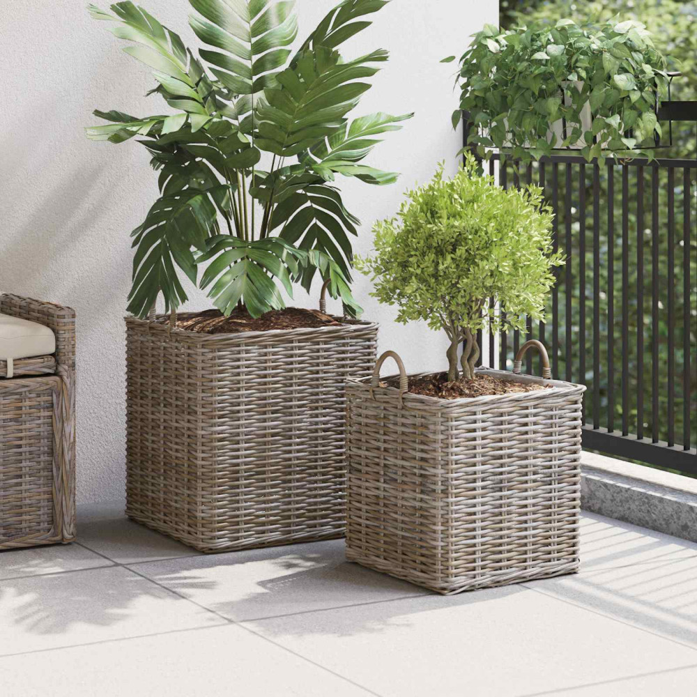 Produktbild för Planteringskorg med lagring 2 pcs Grå Lacak-rattan