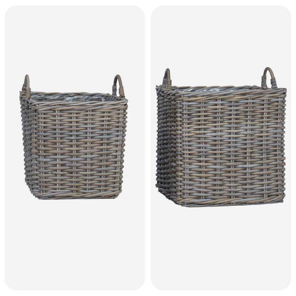 Produktbild för Planteringskorg med lagring 2 pcs Grå Lacak-rattan
