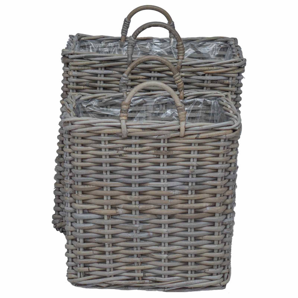 Produktbild för Planteringskorg med lagring 2 pcs Grå Lacak-rattan