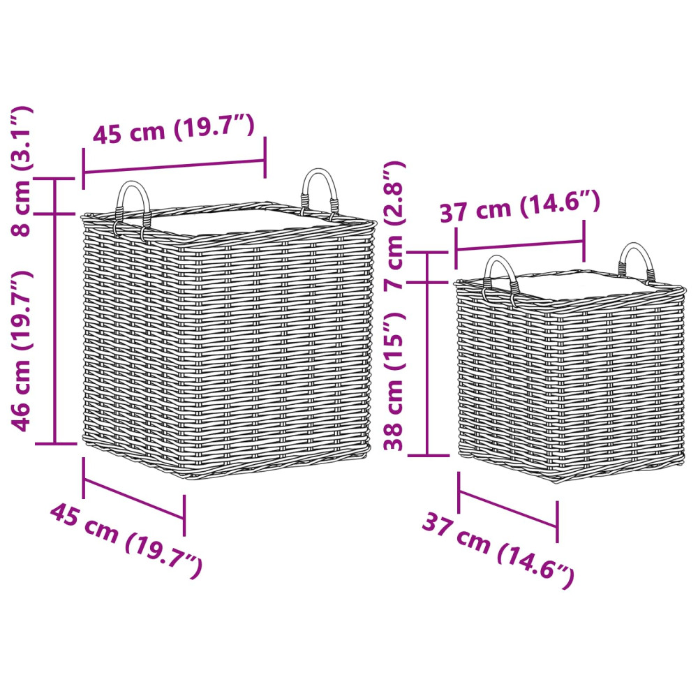 Produktbild för Planteringskorg med lagring 2 pcs Grå Lacak-rattan