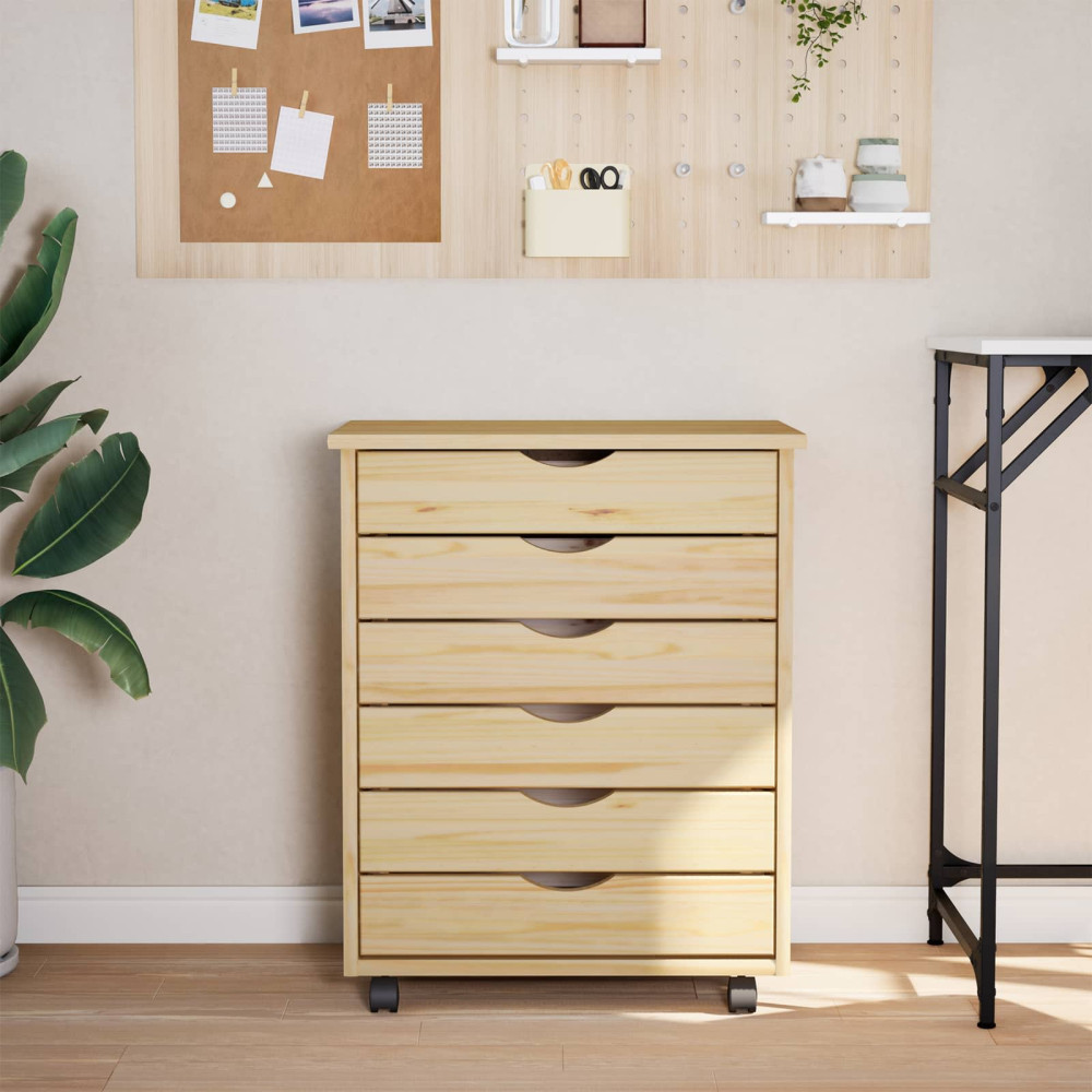 Produktbild för Rullande Skåp med Lådor MOSS Klar lack 53 x 39 x 65,5 cm