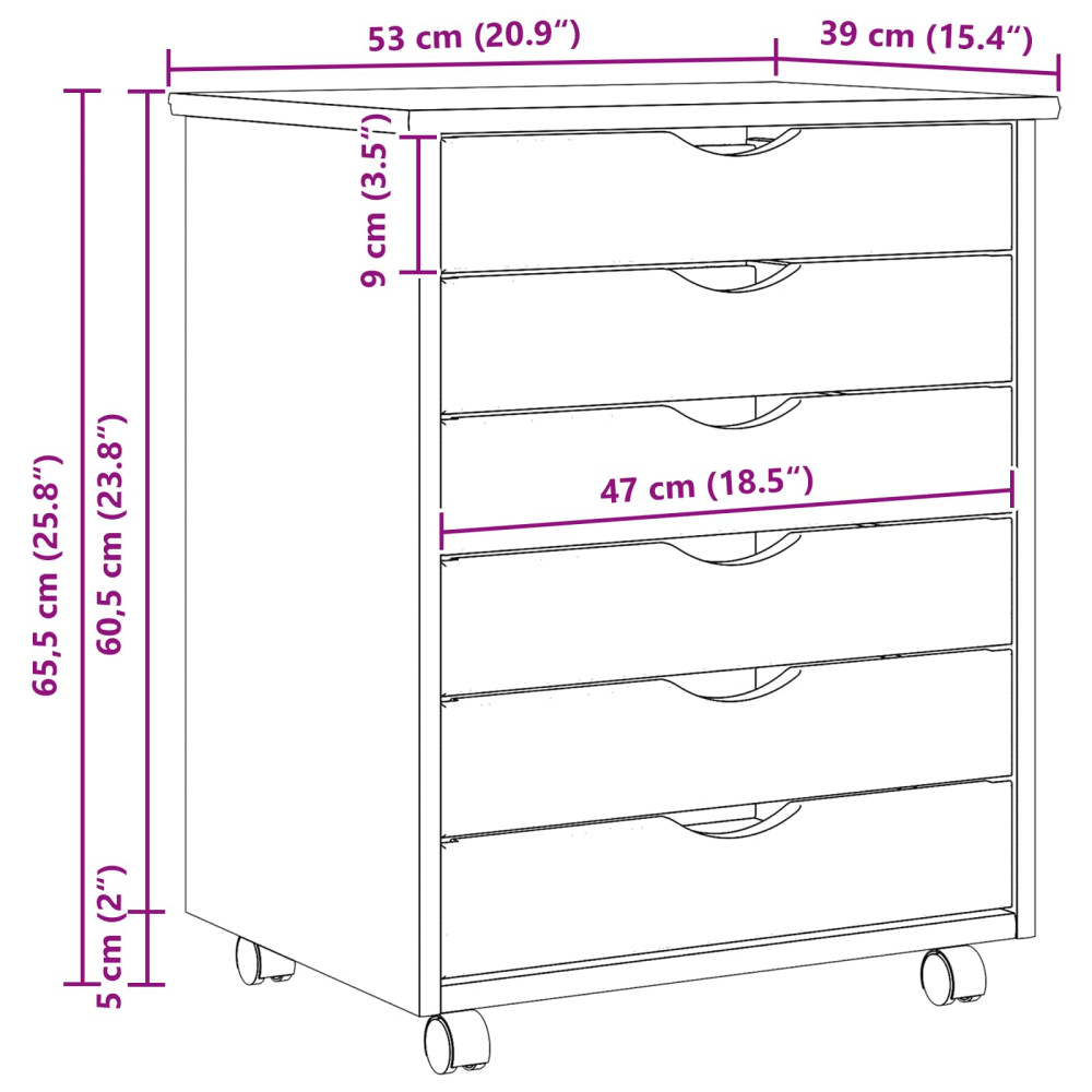 Produktbild för Rullande Skåp med Lådor MOSS Klar lack 53 x 39 x 65,5 cm