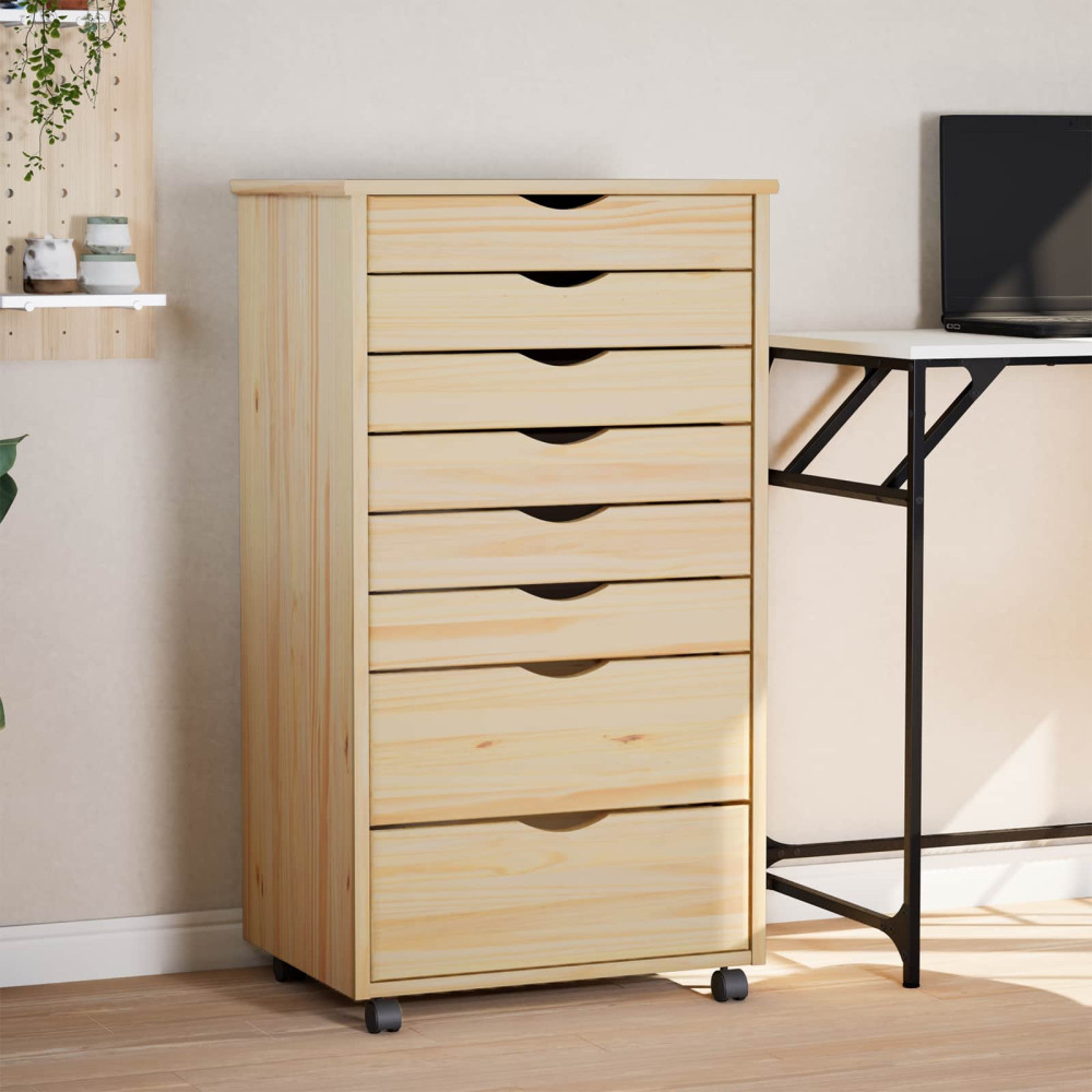 Produktbild för Rullande Skåp med Lådor MOSS Klar lack 53 x 39 x 103 cm