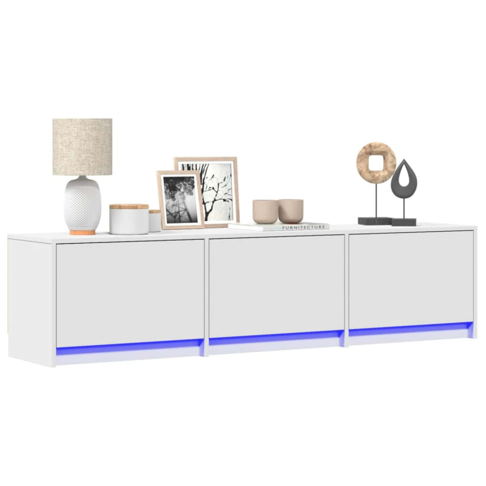 Produktbild för TV-skåp med led med låda Vit 165 x 34 x 40 cm Konstruerat trä