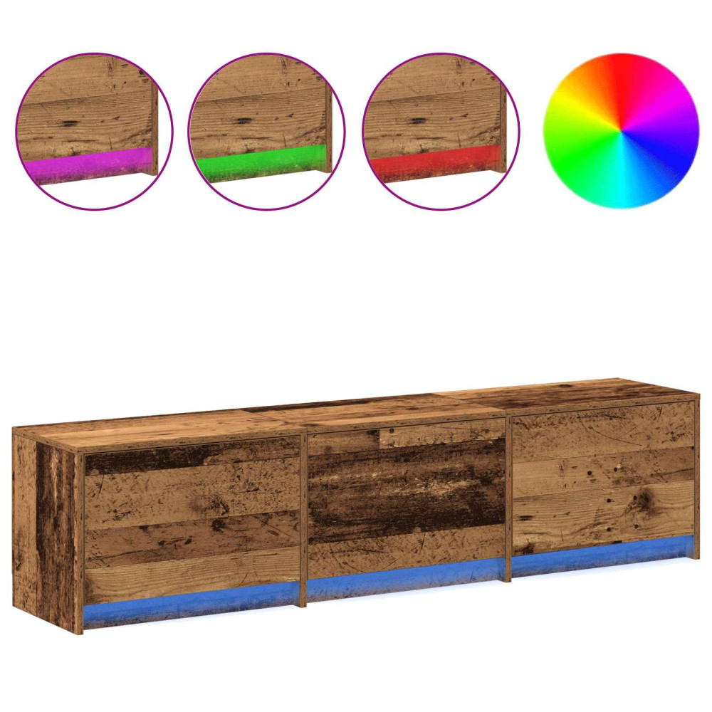 Produktbild för TV-skåp med led Gammalt trä 165 x 34 x 40 cm Konstruerat trä