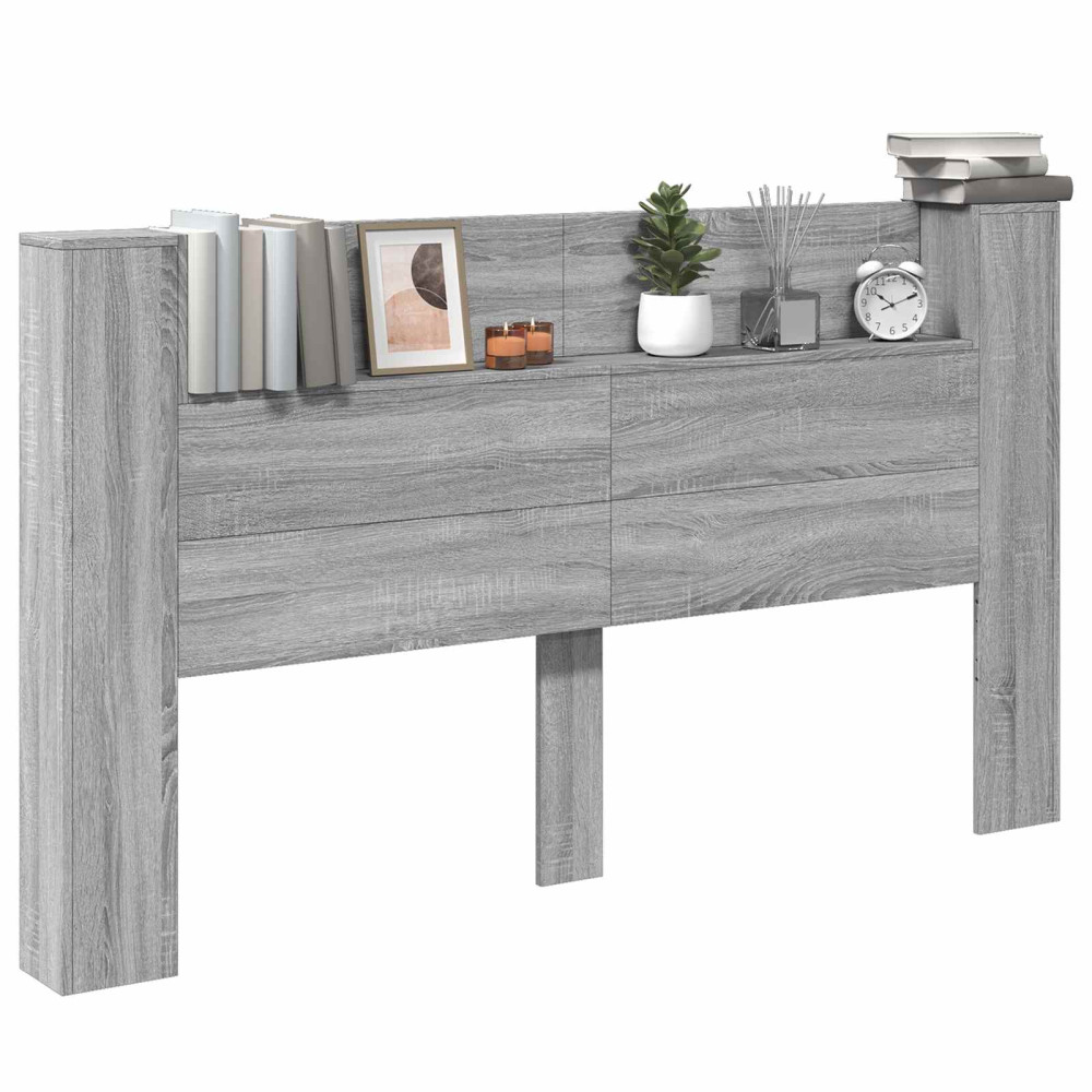 Produktbild för Huvudgavelsskåp med LED Grå Sonoma 180 x 16,5 x 103,5 cm