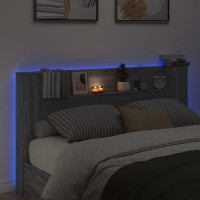 Produktbild för Huvudgavelsskåp med LED Grå Sonoma 180 x 16,5 x 103,5 cm