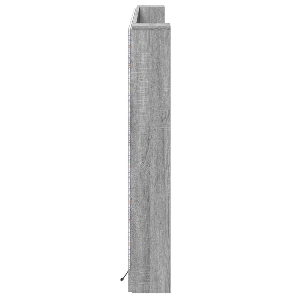 Produktbild för Huvudgavelsskåp med LED Grå Sonoma 180 x 16,5 x 103,5 cm