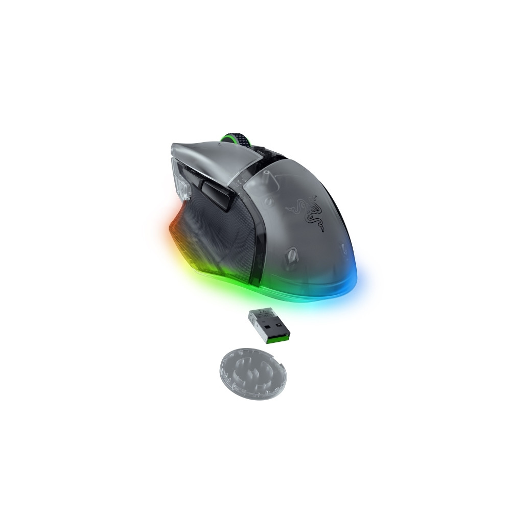Produktbild för Razer Basilisk V3 pro 35K - Phantom White Edition - mus - Bluetooth, USB-C, 2.4 GHz - vit