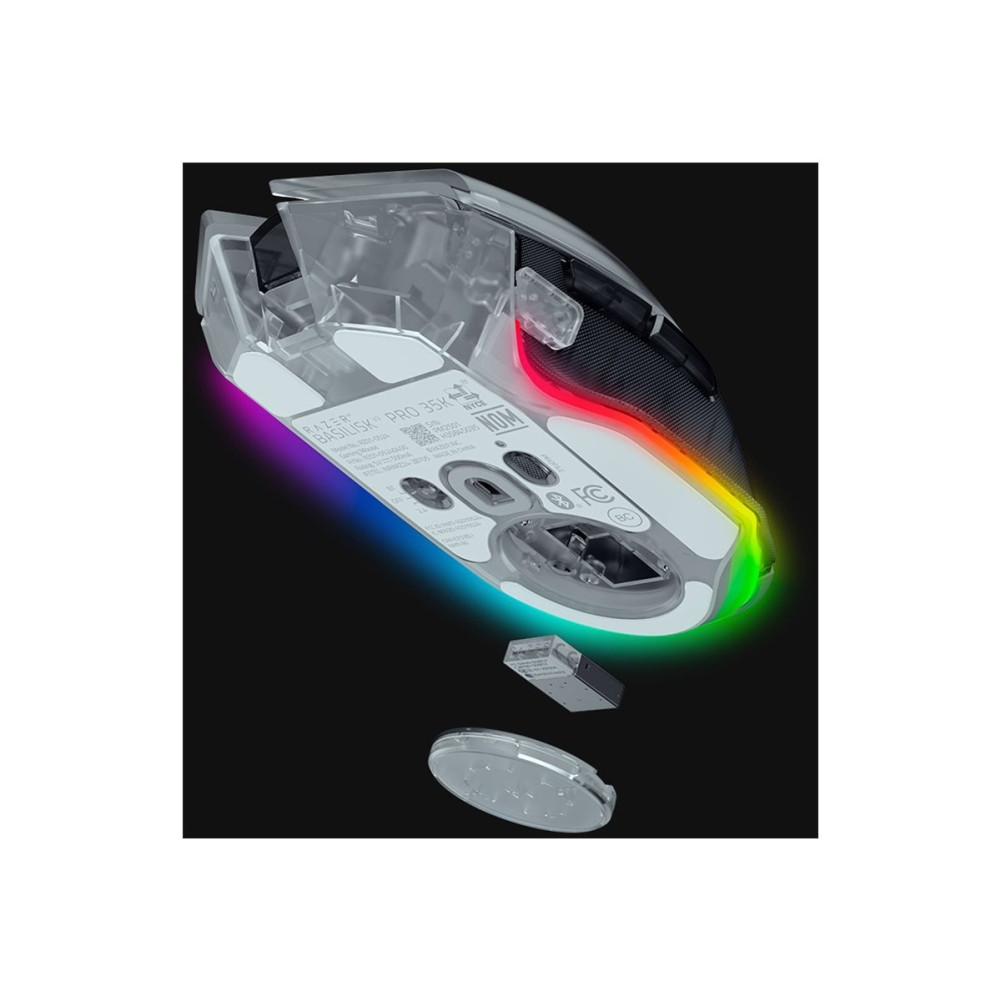 Produktbild för Razer Basilisk V3 pro 35K - Phantom White Edition - mus - Bluetooth, USB-C, 2.4 GHz - vit