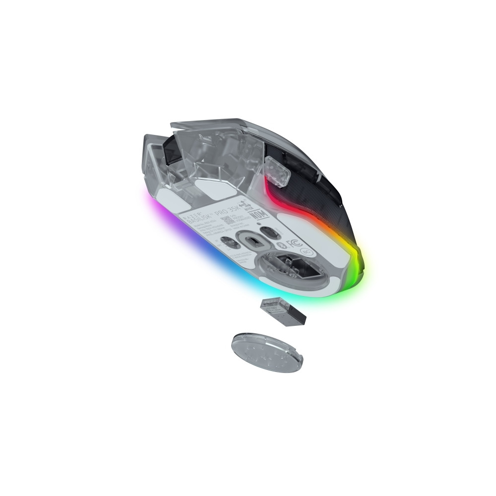 Produktbild för Razer Basilisk V3 pro 35K - Phantom White Edition - mus - Bluetooth, USB-C, 2.4 GHz - vit