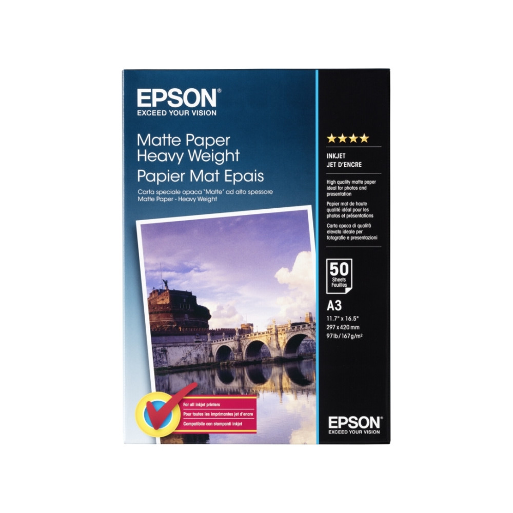 Produktbild för Epson - papper - matt - 50 ark - A3 - 167 g/m²