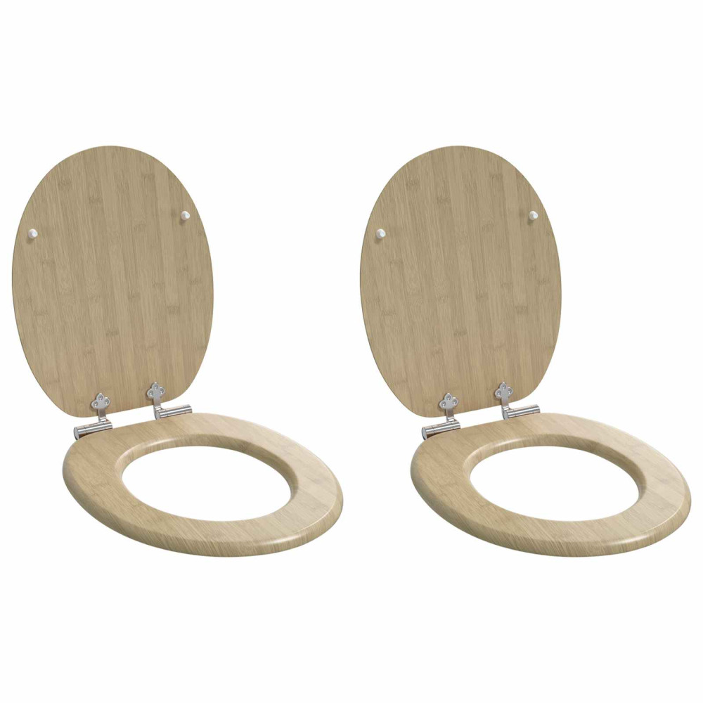 Produktbild för Mjukt stängande toalettlock 2 pcs Ljus Bambufärg 44 x 38 cm