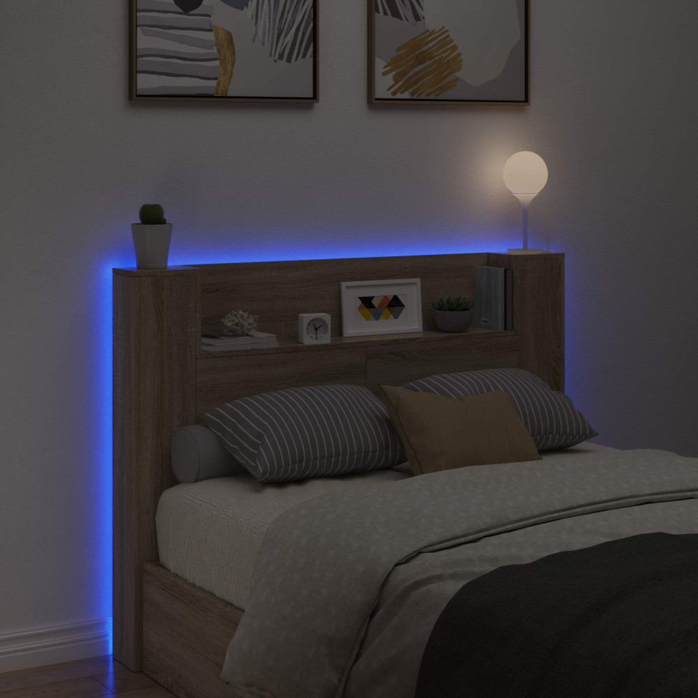 Produktbild för Huvudgavelsskåp med LED med hylla Sonoma 140 x 16,5 x 103,5 cm