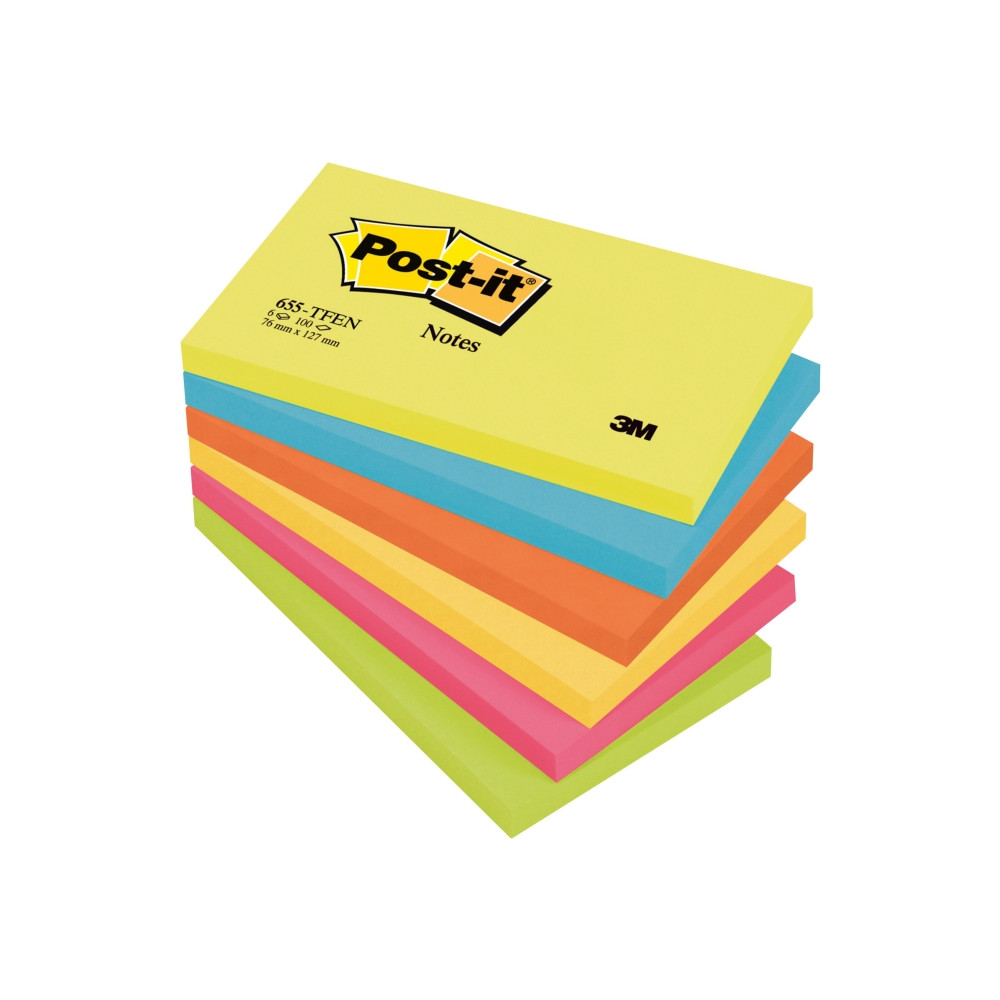 Produktbild för Post-it 655-TFEN - anteckningar - 127 x 76 mm - 600 ark (6 x 100)