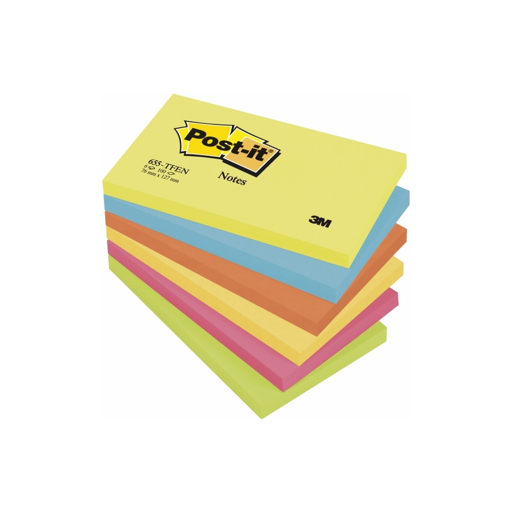 Produktbild för Post-it 655-TFEN - anteckningar - 127 x 76 mm - 600 ark (6 x 100)