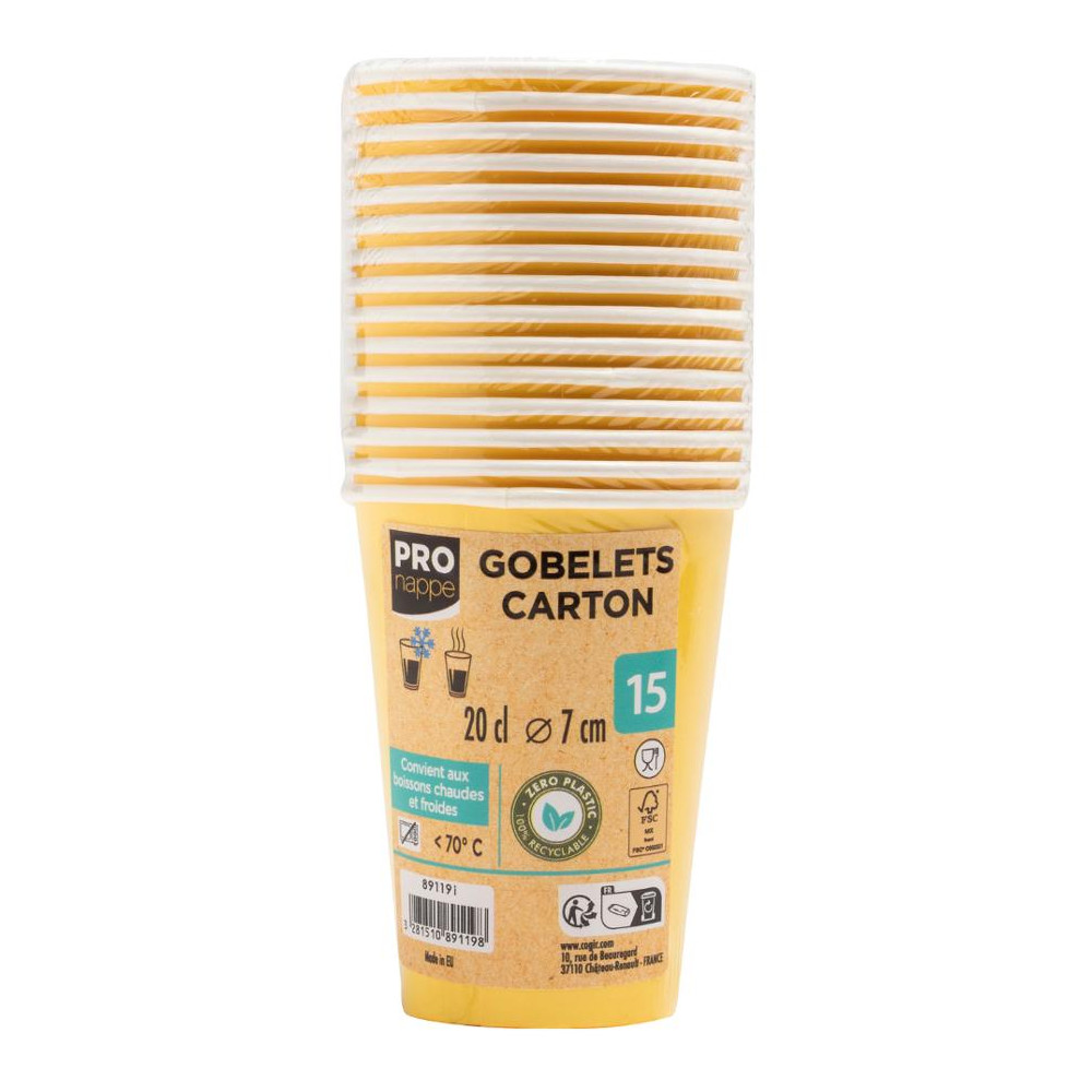 Produktbild för Pappersbägare PRONAPPE 20cl gul 15/fp