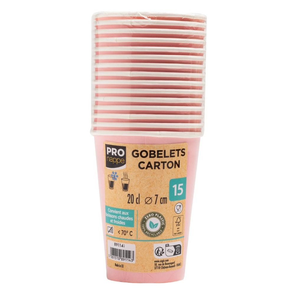 Produktbild för Pappersbägare PRONAPPE 20cl rosa 15/fp