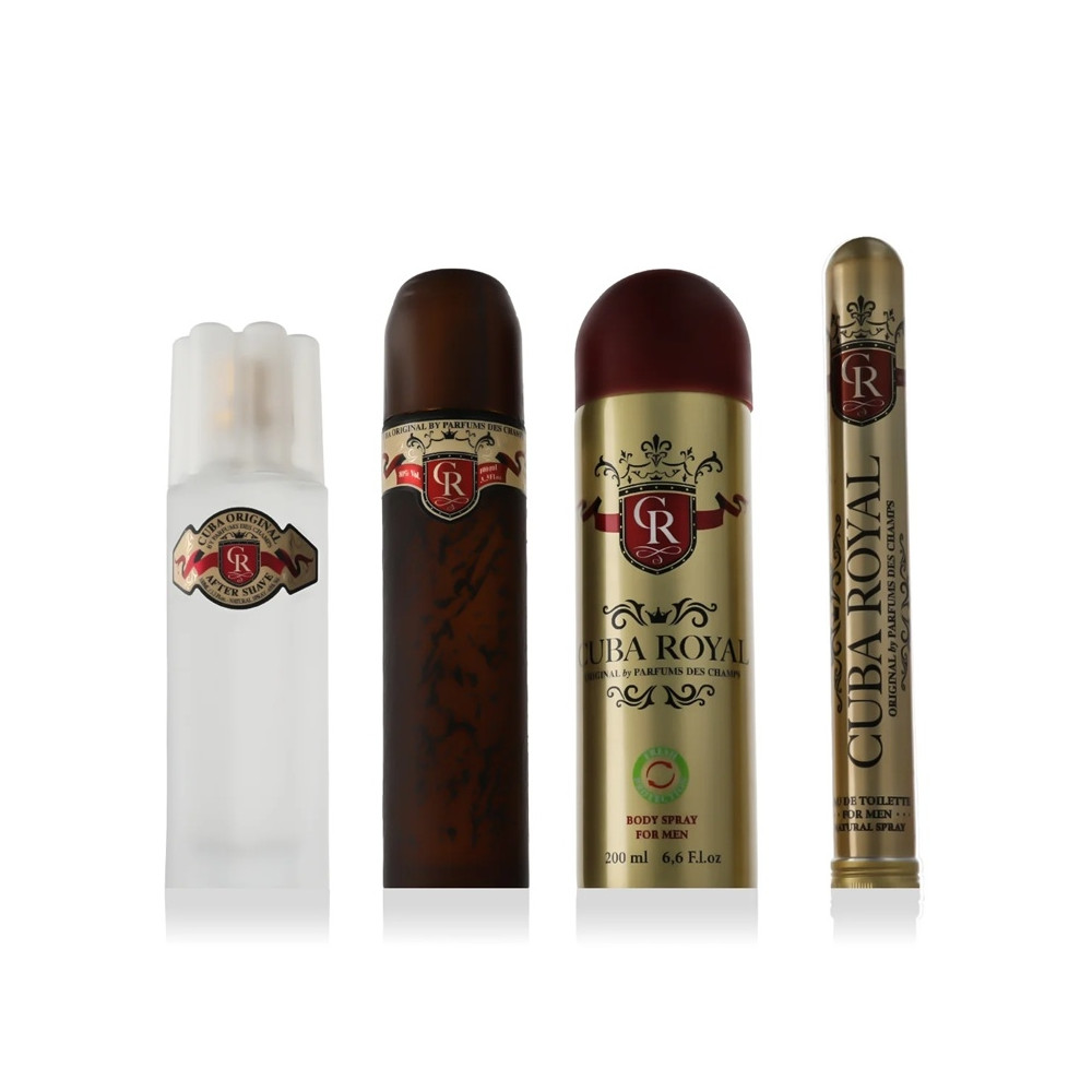 Produktbild för Giftset Cuba Royal Edt 100ml + Edt 35ml + Deospray 200ml + Aftershave 100ml