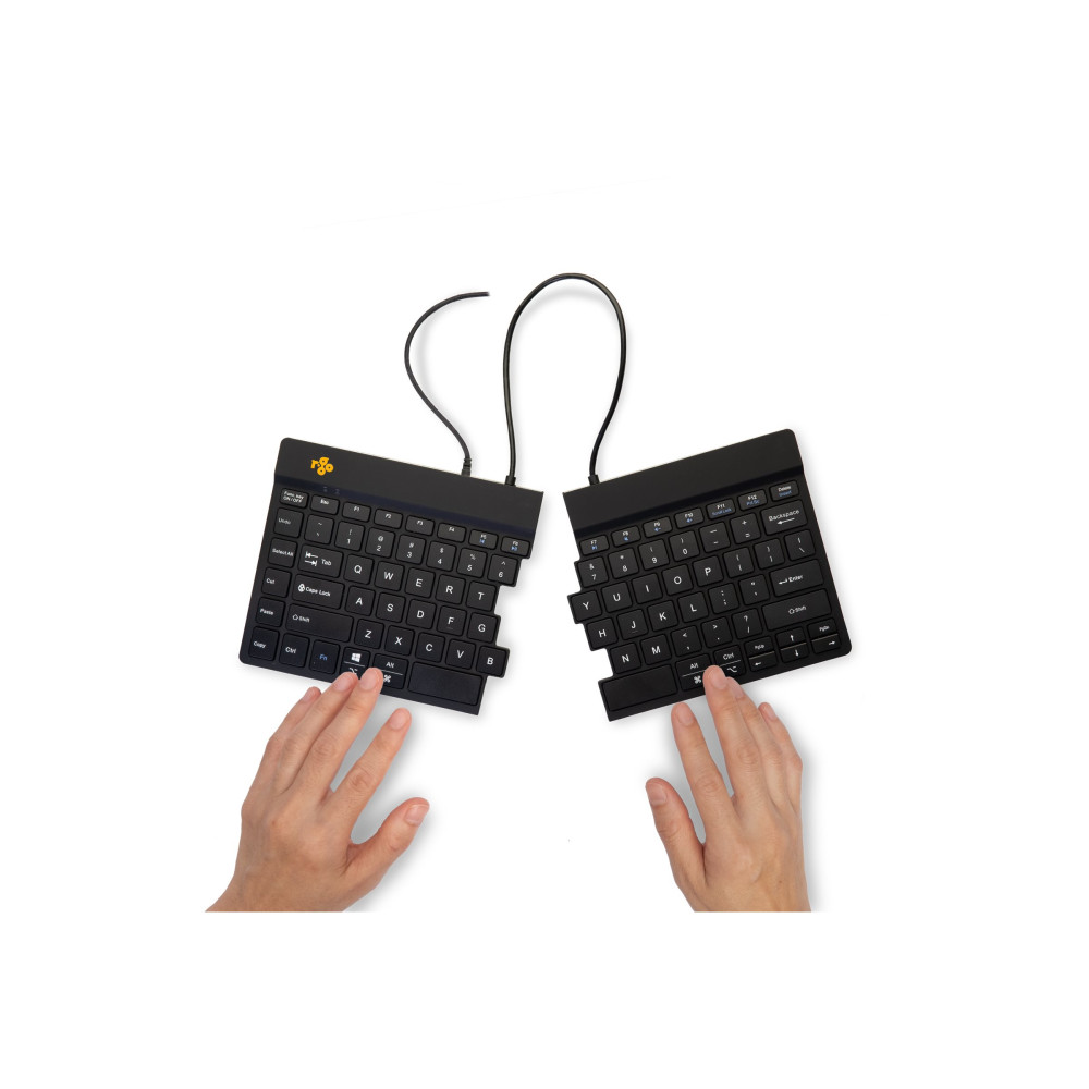 Produktbild för R-Go Split Ergonomiskt Tangentbord, QWERTY (US), svart, trådbunden - tangentbord - QWERTY - amerikansk - svart Inmatningsenhet